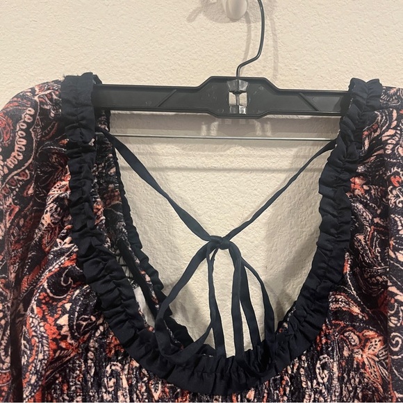 Free People medium blue rust velvet renaissance style puff sleeve blouse medium - Picture 7 of 13